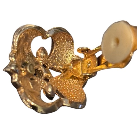 Vintage Gold & Black Enamel Earrings With Rhinestones - Picture 7 of 10